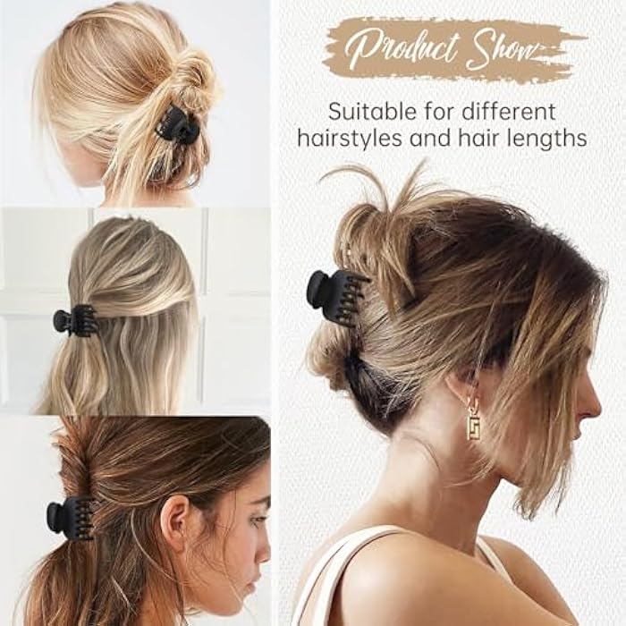 DEEKA Hair Clips Small Claw Clips for Thin Short Hair 4 Pack Double Row Teeth 1.6" Medium Matte Non-slip Accessories for Women and Girls -Black - Image 3